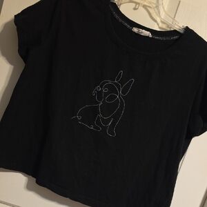 Jane and Delancey Black Short Sleeve Tee with Dog Outline